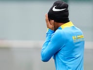 Lamine, en un entrenamiento del Barça.