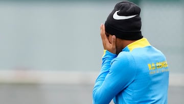 Lamine, en un entrenamiento del Barça.