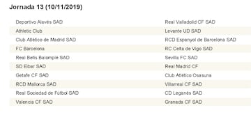 Complete LaLiga fixture list 2019/2020