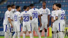Al-Hilal&#039;s players pose for a group shot during the AFC Champions League group B match between Iran&#039;s Shahr Khodro and Saudi&#039;s Al-Hilal on September 20, 2020, at the Al-Janoub Stadium International Stadium in the Qatari city of Al Wakrah. (