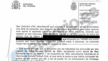 El informe policial en el que aparecen De Gea y Muniain