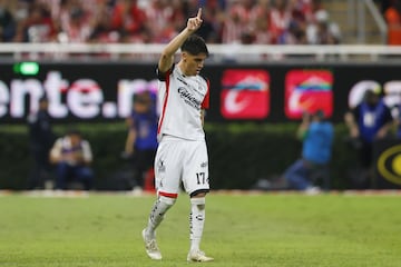    Jose Lozano celebrate this goal 0-3 of Atlas during the 11th round match between Guadalajara and Atlas as part of the Liga BBVA MX, Torneo Apertura 2024 at Akron Stadium on October 05, 2024 in Guadalajara, Jalisco, Mexico.