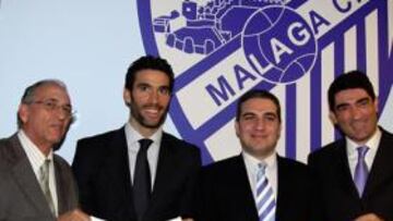 <b>JORNADA DE MUCHO TRABAJO. </b>De izquierda a derecha: Juan López. Fernando Sanz, Elías Bendodo y Javier Ferrán con Málaga 2016.