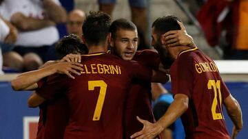 Soccer Football - AS Roma vs Tottenham Hotspur - International Champions Cup - Red Bull Arena, New Jersey - July 25, 2017 Roma's Marco Tumminello celebrates scoring their third goal with team mates REUTERS/Mike Segar