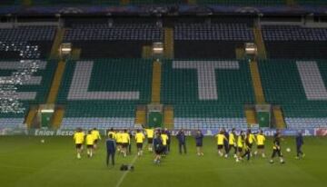 Entrenamiento del Barcelona en el el Celtic Park Stadium.