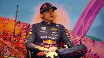 SPIELBERG, AUSTRIA - JULY 10: Second placed Max Verstappen of the Netherlands and Oracle Red Bull Racing attends the press conference after the F1 Grand Prix of Austria at Red Bull Ring on July 10, 2022 in Spielberg, Austria. (Photo by Lars Baron/Getty Images)