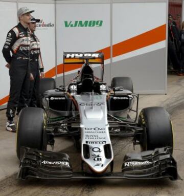 Nico Hulkenberg y Sergio Pérez en la presentación del VJM09, el nuevo coche de Force India.