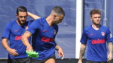 Mario Hermoso, en un entrenamiento del Atlético.