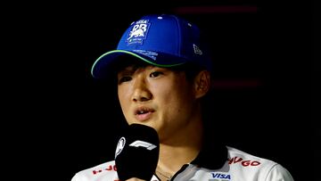 RB's Yuki Tsunoda during a press conference ahead of the grand prix.