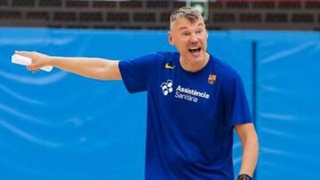 Sarunas Jasikevicius entrenando en el Palau.