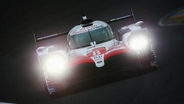 LE MANS, FRANCE - JUNE 14:  The Toyota Gazoo Racing TS050 Hybrid of Fernando Alonso, Sebastien Buemi and Kazuki Nakajima drives during qualifying for the Le Mans 24 Hour race at the Circuit de la Sarthe on June 14, 2018 in Le Mans, France.  (Photo by Ker Robertson/Getty Images)