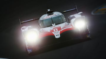 LE MANS, FRANCE - JUNE 14:  The Toyota Gazoo Racing TS050 Hybrid of Fernando Alonso, Sebastien Buemi and Kazuki Nakajima drives during qualifying for the Le Mans 24 Hour race at the Circuit de la Sarthe on June 14, 2018 in Le Mans, France.  (Photo by Ker Robertson/Getty Images)