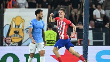 Soccer Football - Champions League - Group E - Lazio v Atletico Madrid - Stadio Olimpico, Rome, Italy - September 19, 2023 Atletico Madrid's Pablo Barrios celebrates scoring their first goal REUTERS/Alberto Lingria