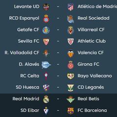 38ª Jornada: Madrid y Barça el domingo y 8 partidos el sábado