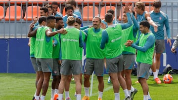 Los jugadores del Atlético, en el entrenamiento.