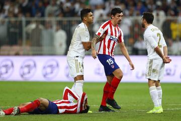 Casemiro, Stefan Savic and Daniel Carvajal clash after Fede Valverde fouls Álvaro Morata.