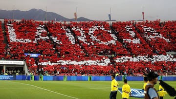 Futbol, Chile vs Uruguay.
 Hinchas de la seleccion chilena alientan a su equipo durante el partido clasificatorio al mundial de Rusia 2018 contra Uruguay disputado en el estadio Nacional de Santiago, Chile.
 15/11/2016
 Marcelo Hernandez/Photosport*******
 
 Football, Chile vs Uruguay.
 Chile&#039;s fans cher their team during the Russia World Cup 2018 qualifying football match against Uruguay at the National stadium in Santiago, Chile.
 15/11/2016
 Marcelo Hernandez/Photosport