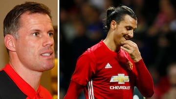 Jamie Carragher (archivo) y Zlatan Ibrahimovic durante el encuentro de la EFL Cup contra le Manchester City.