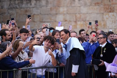 Rafa Nadal durante la ceremonia de su investidura como doctor ‘honoris causa’ por la Universidad de Salamanca. El tenista ha sido distinguido por su “resiliencia, humildad, disciplina, esfuerzo y trabajo en equipo”.