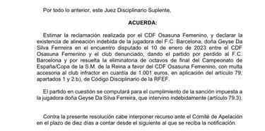 Oficial: Barcelona y Sevilla, expulsados de la Copa de la Reina, pasan Osasuna y Villarreal