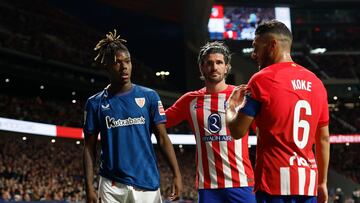 Nico Williams con De Paul y Koke en el Atlético-Athletic en el que se produjeron los insultos racistas.