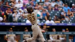 DENVER, CO - AUGUST 2: Fernando Tatis Jr. #23 of the San Diego Padres hits a three-run home run in the ninth inning against the Colorado Rockies at Coors Field on August 2, 2023 in Denver, Colorado.   Justin Edmonds/Getty Images/AFP (Photo by Justin Edmonds / GETTY IMAGES NORTH AMERICA / Getty Images via AFP)