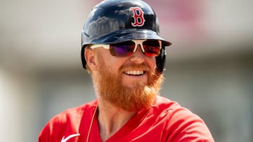 FORT MYERS, FL - MARCH 6:  Justin Turner #2 of the Boston Red Sox reacts during the first inning of a Grapefruit League game against the Detroit Tigers on March 6, 2023 at JetBlue Park at Fenway South in Fort Myers, Florida. (Photo by Maddie Malhotra/Boston Red Sox/Getty Images)