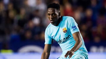 Yerry Mina no tuvo un buen partido ante el Levante en la fecha 37 de la Liga Santander