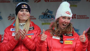 Shiffrin y Vonn, en el único podio compartido en 2018.