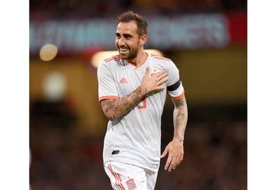 CARDIFF, WALES - OCTOBER 11:  Paco Alcacer of Spain (9) celebrates as he scores his team&#039;s first goal during the International Friendly match between Wales and Spain on October 11, 2018 in Cardiff, United Kingdom.  (Photo by Dan Mullan/Getty Images)