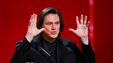 Actor Jim Carrey reacts on stage as he receives the Honorary Cesar Award at the 51st Cesar Awards ceremony in Paris, France, February 26, 2026. REUTERS/Sarah Meyssonnier