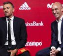 Cumbre entre Luis Enrique y Rubiales ayer en Barcelona