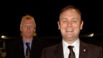 <b>EL ELEGIDO. </b>Souza y Lussenhonff a la llegada del segundo a las instalaciones de Chapín.