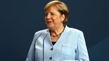 BERLIN, GERMANY - SEPTEMBER 03: German Chancellor Angela Merkel and Sweden&#039;s Prime Minister Stefan L&ouml;vfen (not pictured) address the media during a joint press conference as part of a meeting on September 3, 2020 in Berlin, Germany. (Photo by Ya