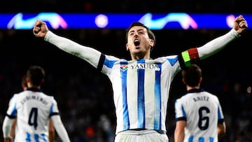 El jugador de la Real Sociedad Mikel Oyarzabal durante el partido de Champions League contra el Benfica.