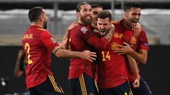 STUTTGART, GERMANY - SEPTEMBER 03: Luis Jose Gaya of Spain celebrates with teammates after scoring his team&#039;s first goal during the UEFA Nations League group stage match between Germany and Spain at Mercedes-Benz Arena on September 03, 2020 in Stuttg