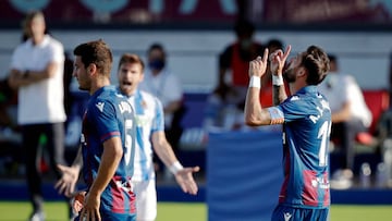 LA NUCIA, SPAIN - JULY 6: Jose Luis Morales of Levante celebrates 1-1 during the La Liga Santander  match between Levante v Real Sociedad at the Stadium Ciudad Deportiva Camilo Cano on July 6, 2020 in La Nucia Spain (Photo by David S. Bustamante/Soccrates