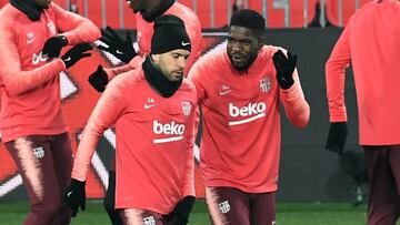 Umtiti, durante el entrenamiento del martes.