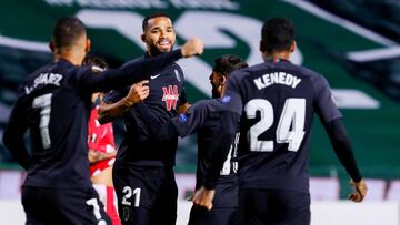 Granada's midfielder Yangel Herrera (2nd L) celebrates after scoring during the UEFA Europa League Group E football match between Omonoia and Granada at the GSP stadium in the Cypriot capital Nicosia, on November 5, 2020. (Photo by Sakis SAVVIDES / AFP)