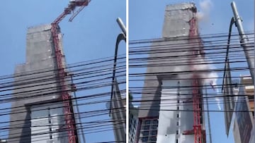 El operador de una grúa sale despedido de su cabina durante el terremoto de Bangkok: impactante