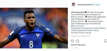La cuenta oficial de Instagram del Atlético de Madrid publicaba el día 12 de junio que estaba comenzando el acuerdo para el traspaso de Lemar al club rojiblanco.