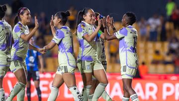 Chrestinah Kgatlana celebrates her goal 2-0 of Tigres during the 10th round match between Tigres UANL and Queretaro as part of the Torneo Clausura 2024 Liga MX Femenil at Universitario, on March 08, 2024 in Monterrey, Nuevo Leon Mexico.