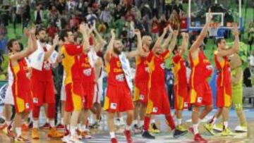 Los jugadores de la Selección española celebran el triunfo ante Serbia en los cuartos de final del pasado Eurobasket de Eslovenia.