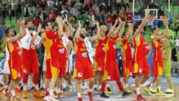 Los jugadores de la Selecci&oacute;n espa&ntilde;ola celebran el triunfo ante Serbia en los cuartos de final del pasado Eurobasket de Eslovenia. 
 
  
 
 
 
 
 
  
 
 
 
 
  
 
 
 
 
 
 
  
 
 
 
 
  
 