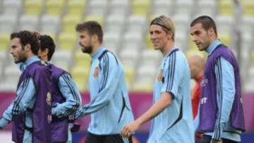 Los jugadores españoles, durante su último entrenamiento antes de enfretarse a Italia.