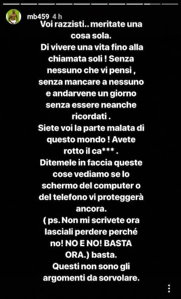 Publicación de Balotelli en Instagram denunciando insultos racistas.