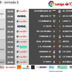Ya hay horarios para la jornada 2 de Segunda División