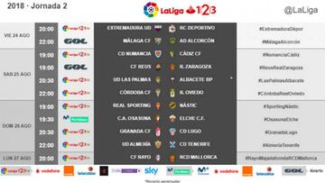Horarios de la jornada 2 de Segunda División.
