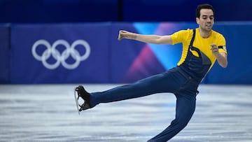 Spain's Tomas Llorenc Guarino Sabate competes in the figure skating men's singles short program during the Milano Cortina 2026 Winter Olympic Games at Milano Ice Skating Arena in Milan on February 10, 2026. (Photo by WANG Zhao / AFP)