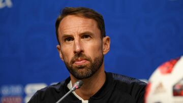 SAINT PETERSBURG, RUSSIA - JULY 06:  Gareth Southgate, Manager of England speaks during an England press conference at Samara Arena on July 6, 2018 in Saint Petersburg, Russia.  (Photo by Matthias Hangst/Getty Images)